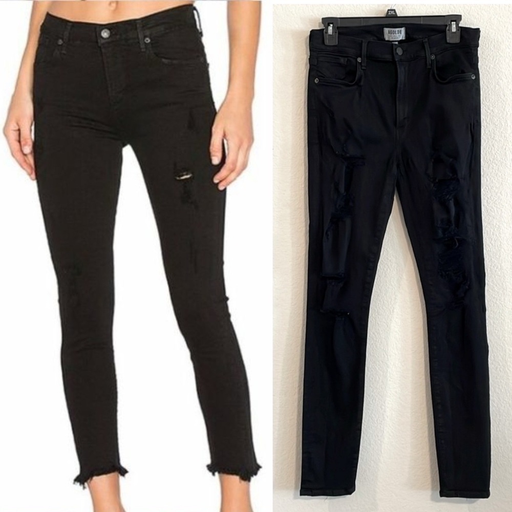 Agolde Women’s Sophie Jeans Size 30 Black Cotton Spandex Distressed Whimsigoth